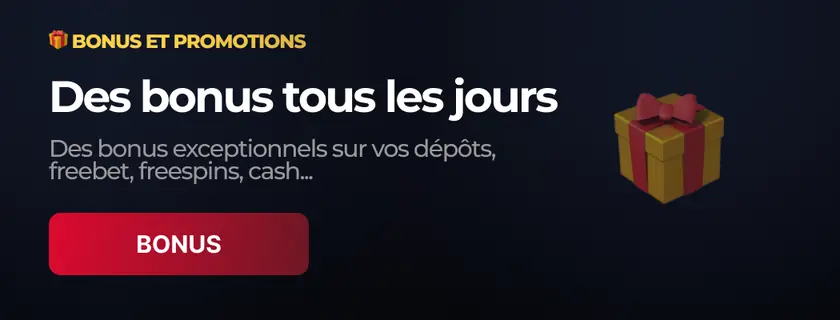 Carte « Des bonus tous les jours » du lobby Lolly Bet : des bonus sur les dépôts, freebet, freespins et cash, avec un coffret cadeau