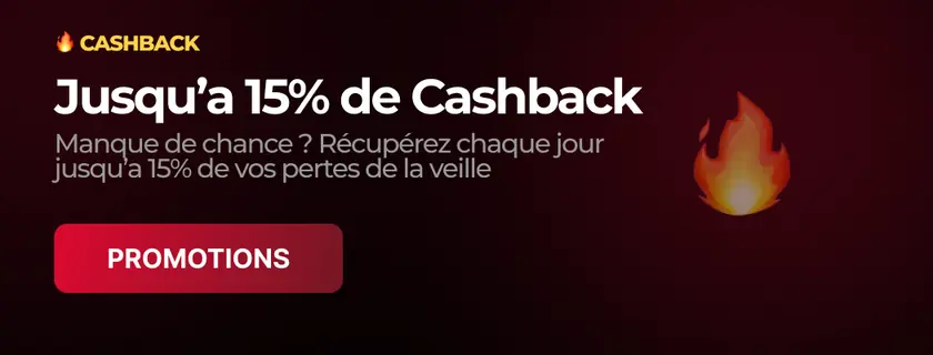 Carte « Jusqu'à 15 % de Cashback » du lobby Lolly Bet : récupérer chaque jour jusqu'à 15 % de ses pertes de la veille, avec une flamme