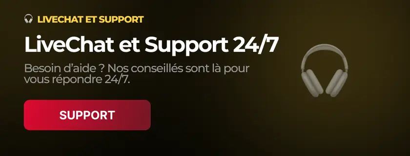 Carte « LiveChat et Support 24/7 » du lobby Lolly Bet, avec un casque audio