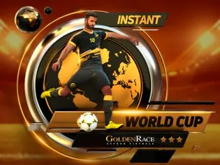 Vignette de World Cup On Demand, jeu de sports virtuels du lobby Lolly Bet : un footballeur devant un globe
